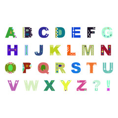 Colorful hand drawn alphabet vector isolated on white background