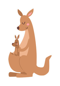 Kangaroo cartoon australia animal with baby flat vector illustration