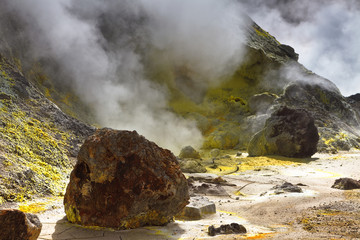Fumarola of an active volcano on the peninsula of Kamchatka