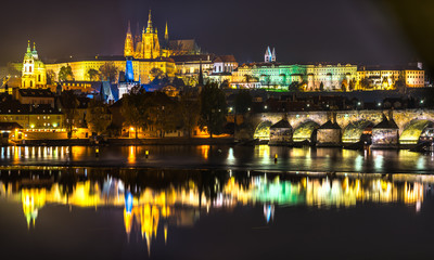 Prague, Charles Bridge, the Castle and St. Vitus Cathedral.