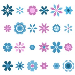 blue and pink flowers set