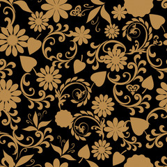 Seamless pattern with floral elements in vintage style.