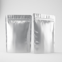 Blank foil bags on neutral background
