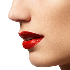 Passionate red lips, macro photography. Beauty and fashion concept