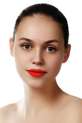 Fototapeta premium Beauty model girl with perfect make-up isolated over white
