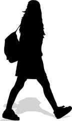 Vector silhouette of the walking girl with a handbag