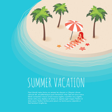 Vector Isometric Illustration Of Tropical Island With Palms.