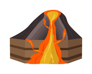 Volcano section vector illustration.