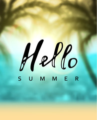Summer vector poster. Calligraphy inscription hello summer.