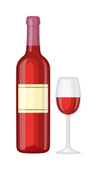 Glass and bottle of wine vector illustration.