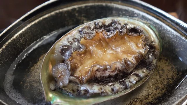 活けあわびの蒸し焼き