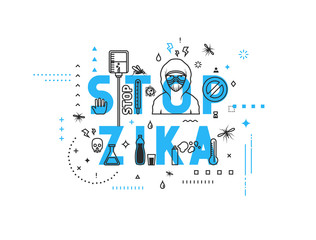 Design concept epidemic of stop zika virus. Modern line style illustration. Concepts of words stop zika virus, style thin line art, design banners for website and mobile website. Easy to edit.