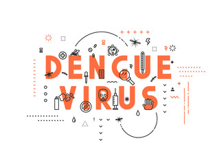 Design concept virus of dengue. Modern line style illustration. Concepts of words dengue virus, style thin line art, design banners for website and mobile website. Easy to edit.