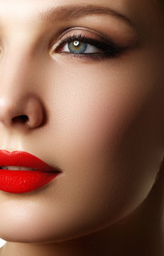 Make-up and cosmetics. Beauty woman face. Beautiful model girl
