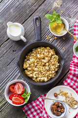 Healthy breakfast. Granola, fresh strawberry and yogurt