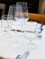 Wine glasses on restaurant table