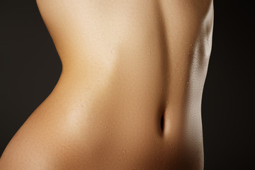 Beautiful woman show her tan slim body. Beautiful slim woman body