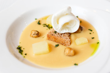 Pureed beans, bread, cheese and ice-cream