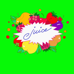 illustration with the image lettering juice in the frame from fruits, berries