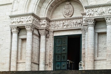 An old-style entrance in Roman style with columns in a museum in Germany