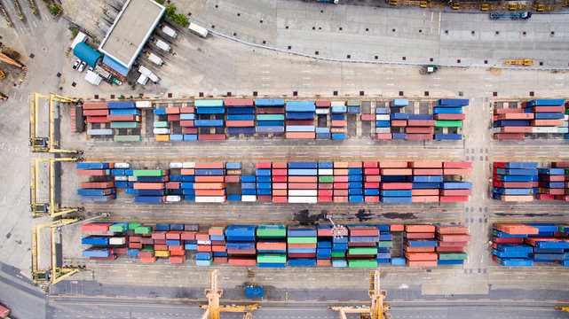 Aerial View Of Industrial Shipping Port In Thailand