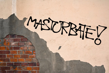 Masturbate - handwritten graffiti sprayed on the wall, anarchist aesthetics - Appeal to perceive...