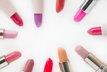 beautiful top view various colors of lipstick