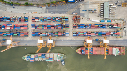 Fototapeta na wymiar Aerial view of Industrial shipping port in Thailand