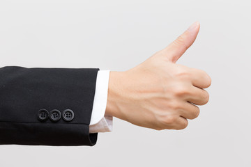 Business asian man hand show Thumb up