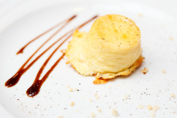 Cheese parfait on plate, close-up