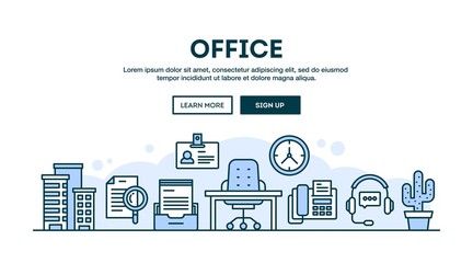 Office, concept header, flat design thin line style - 113812906