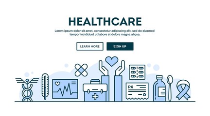 Healthcare, concept header, flat design thin line style
