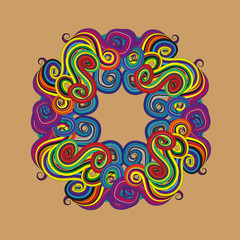 Bright frame in the style of Doodle
Vector illustration of a bright frame doodle style on beige background with swirls, colorful stripes and waves rainbow colors
