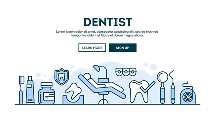 Dentist, concept header, flat design thin line style - 113812969