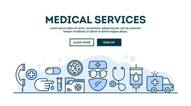 Medical services, concept header, flat design thin line style