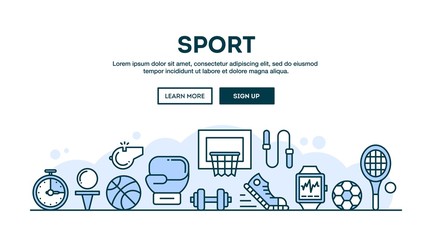 Sport, recreation, active lifestyle, concept header, flat design style