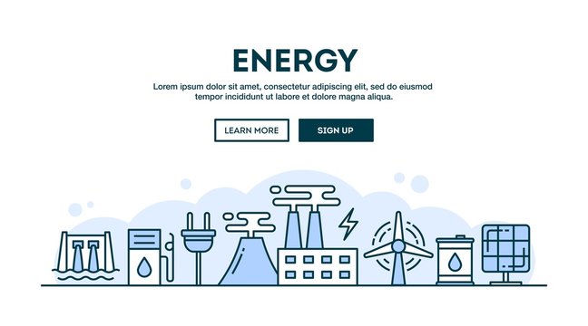 Energy, concept header, flat design thin line style