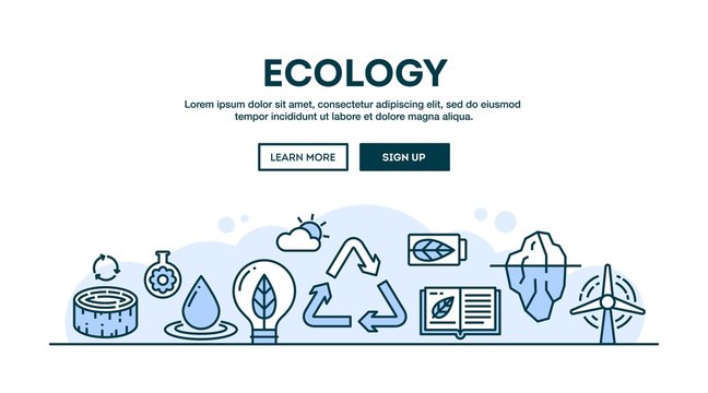 Ecology, recycling, environment, sustainability, concept header, flat design thin line style