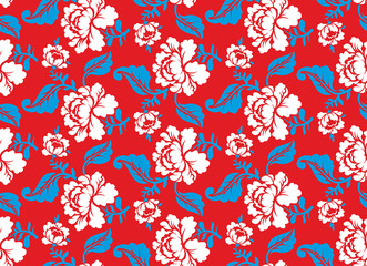 Russian national flower pattern. Colors of Russia flag. Tricolor