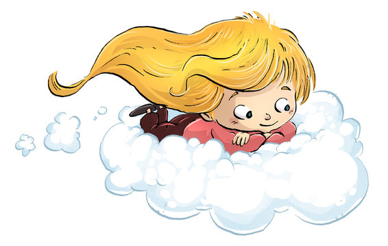 niña volando con nube