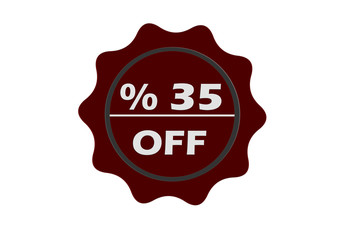 stamp 35 percent off with red text over white background.red seal.seal.