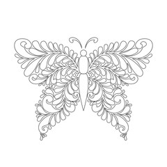 Cute cartoon butterfly with ornament. Background, cover. Design for coloring page