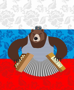 traditional bear Russia. Russian pattern background. Play an ins