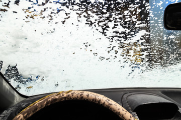 Automatic Car Wash. View from Inside car