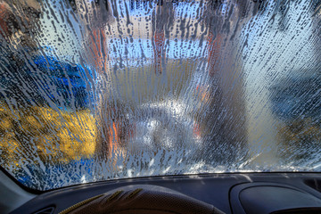 Automatic Car Wash. View from Inside car