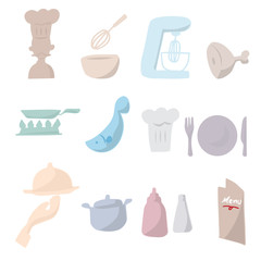 Chef and kitchen cartoon drawing icons