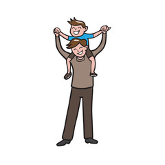 Boy on father shoulder cartoon