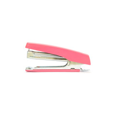 Closeup pink stapler , office equipment isolated on white background with clipping path