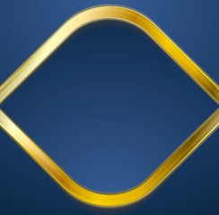 Golden metal rhombus shape on blue background