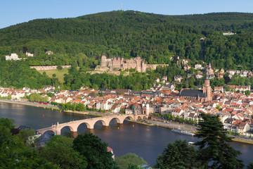 View on Heidelberg, old town, old bridge, Heidelberg Castle